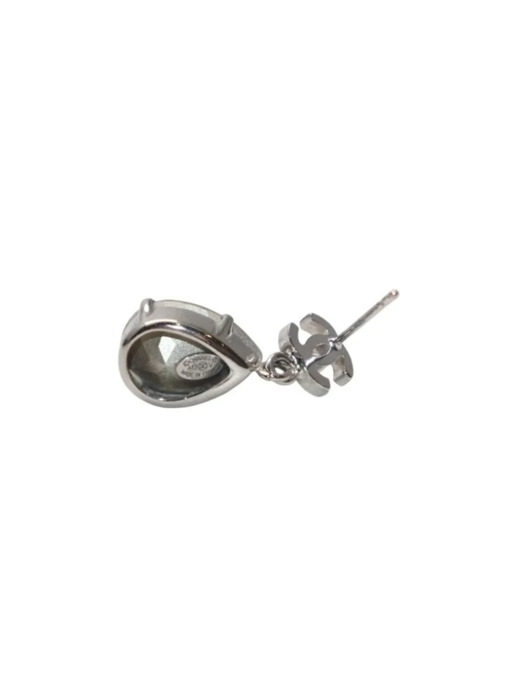 Chanel CC Logo Drop Earrings Metal Rhinestone Clear Silver